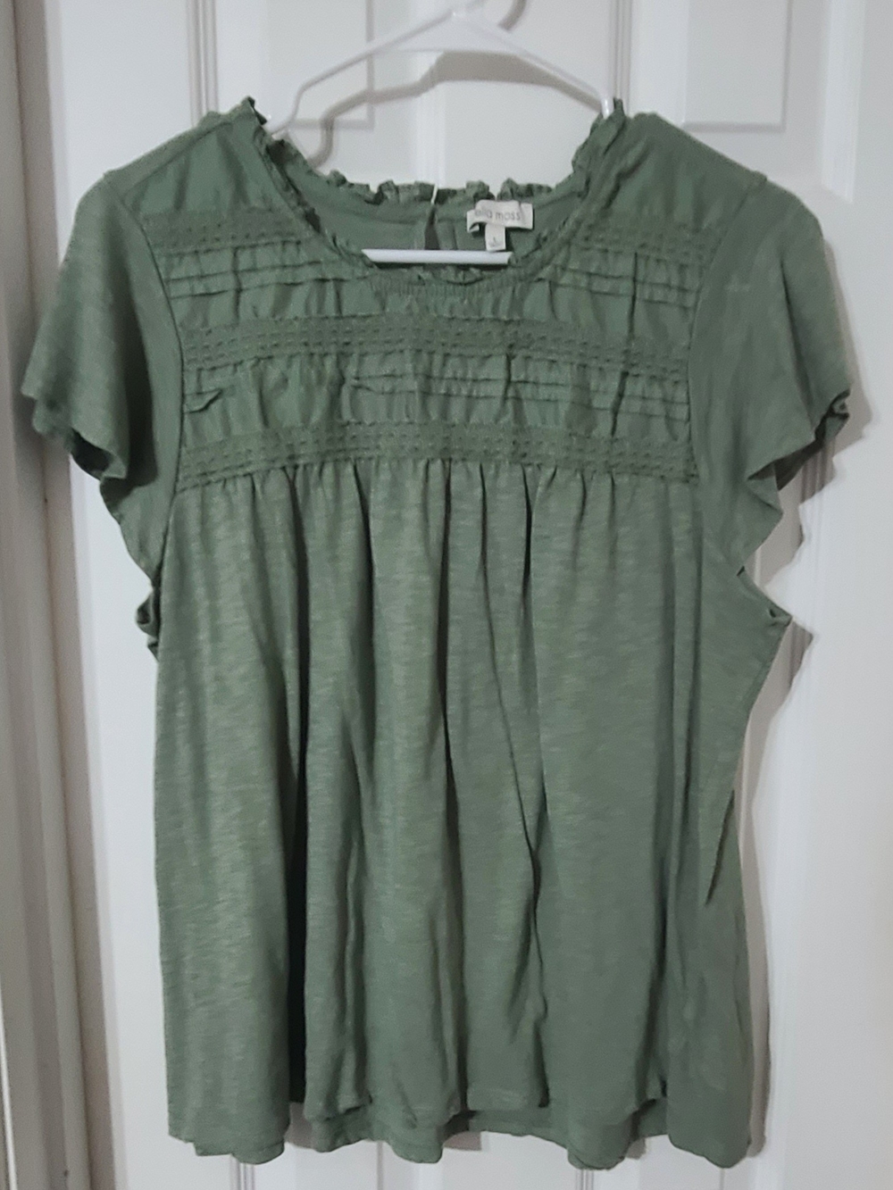Ella Moss sage green flutter sleeve pintuck blouse